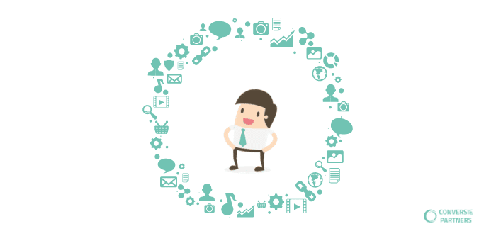 Illustratie van leadgeneratieconcept met pijlen en doelen voor online marketingstrategie op website